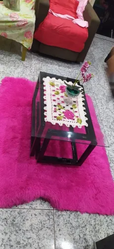Mesa de Centro Moderna Nova em Ferro e Vidro - 70x40 cm