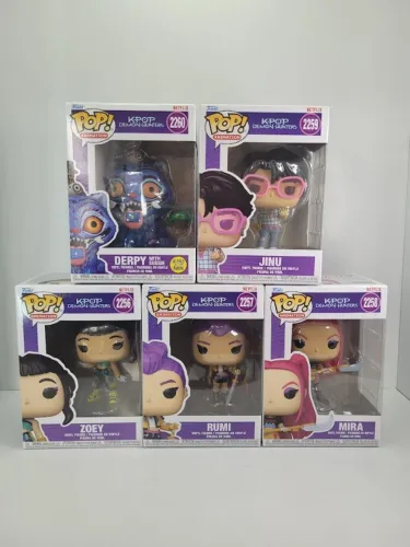 Lote 5 Funko Pop K-Pop Demon Hunters - Mira, Zoey, Rumi, Jinu e Derpy with Sussie