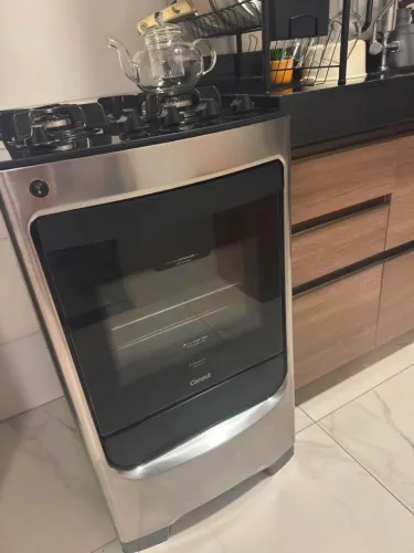 Fogão Consul 4 Bocas Inox com Mesa de Vidro e Grade de Ferro Fundido