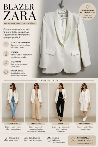 Blazer Zara Branco - De 740,00 por 210,00