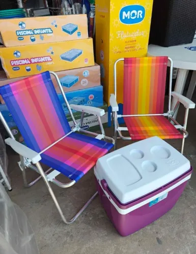 Kit 2 Cadeiras de Praia de Alumínio + Caixa Térmica 34L (Promoção)