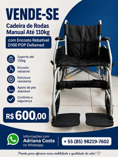 Vende-se Cadeira de Rodas D-100 Premium Dellamed Semi Nova com 10 meses de uso ( em.casa)