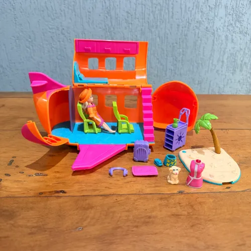 Polly Pocket Avião Laranja Antigo 2003 - Groovy Getaway Jet