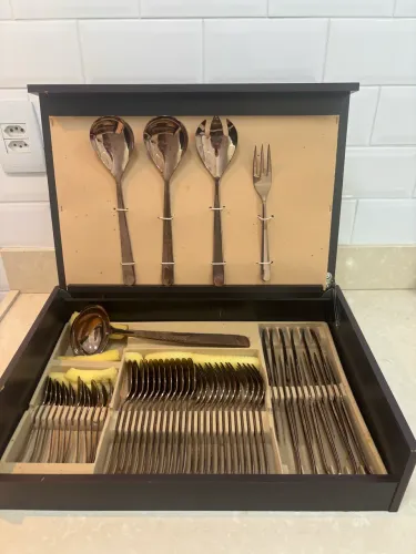 Faqueiro Oslo Chocolate 53 Peças Inox | Estojo Madeira