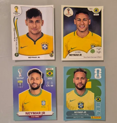 Kit Colecionável Figurinhas Neymar Todas as Copas 2014/2018/2022/2026