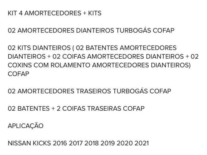 Amortecedores kiks 