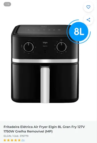 Fritadeira Elétrica Air Fryer Elgin 8L Gran Fry 127V