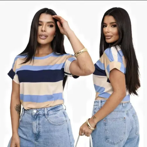Blusa t-shirt listrada manga japonesa 