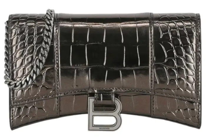 Bolsa Balenciaga Croc Embossed Hourglass Wallet On Chain