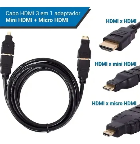 KIT CABO HDMI 3X1 COM PLUG ADAPTADOR HDMI MICRO E HDMI 1.5M