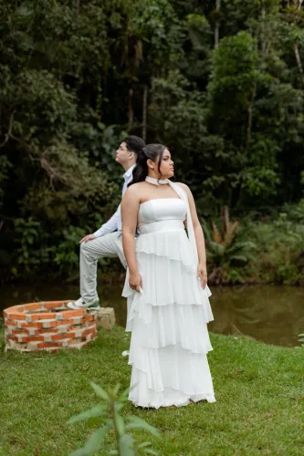 Vestido de Noiva Civil Koji + Echarpe Off-White