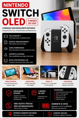 Nintendo Switch OLED Branco | 3 Meses de Uso | Excelente Estado