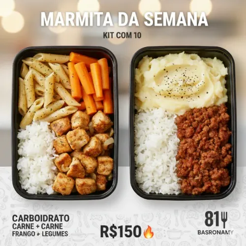 Kit 10 Marmitas Fit Congeladas Para Semana - Frango, Carne, Carbo e Legumes