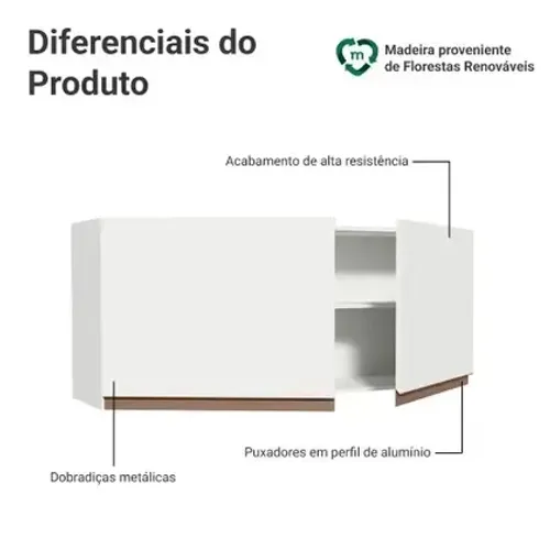 Armário de Cozinha Aéreo 120 x 50 cm 2 Portas Branco Reims Madesa