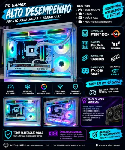 Pc gamer alto desempenho Ryzen 7.5700x. pego seu setup antigo na troca valor de revenda