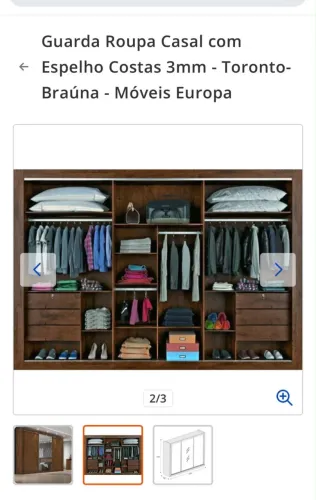 Lindo e enorme Guarda-Roupa Móveis Europa Toronto, muito resistente - 2,75m c/ Espelho