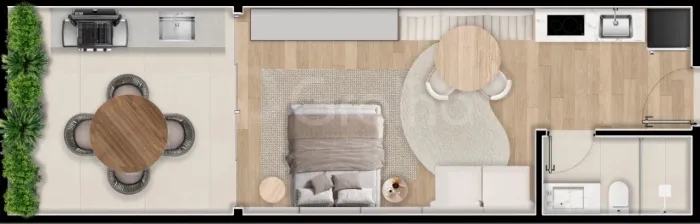 Apartamento Garden de 1 quarto com 70m² em Jurerê, Florianópolis.