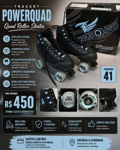 Patins Quad Traxart PowerQuad Tam 41 + Kit Proteção