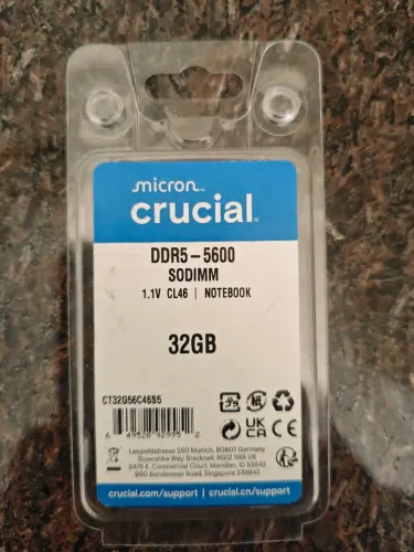 Memória RAM DDR5 32gb 5600mhz Crucial para notebook. Nova. 1 unidade apenas