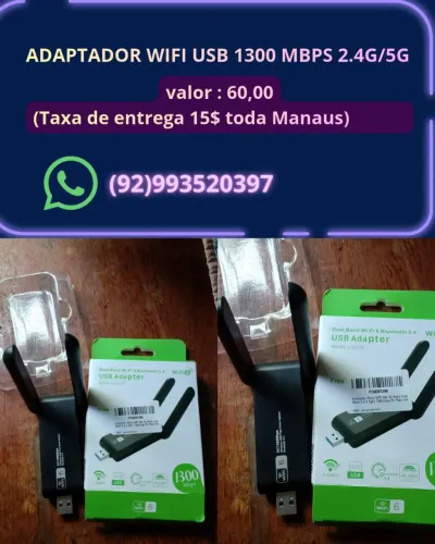 ADAPTADOR WIFI  BLUETOOTH 2.4G/5G DUAS ANTENAS 