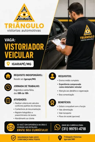 Vaga de emprego Vistoriador Veicular Igarapé / São Joaquim de Bicas