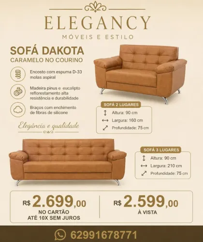 Kit de sofá 2 e 3 lugares no courino