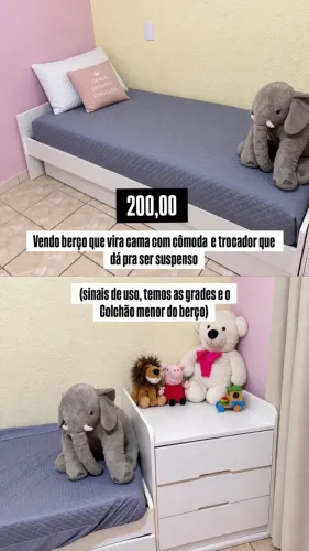 BERÇO VIRA CAMA COM COMODA E TROCADOR 