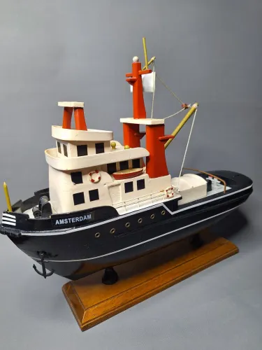 Barco Rebocador Amsterdam em Madeira - Grande e Detalhado