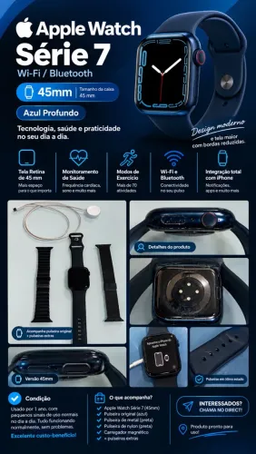 Relógio Apple Watch Série 7 45mm Azul profundo