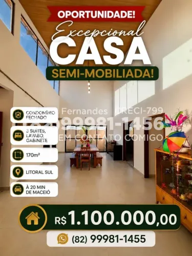 Casa Semi-Mobiliada no Litoral Sul em Condomínio Fechado