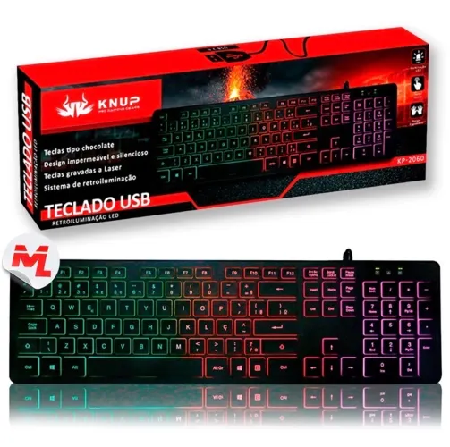 teclado knup gamer kp 2060 iluminação led rgb novo na caixa