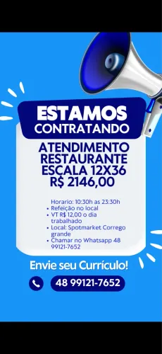 Vaga atendimento restaurante ( Vaga Efetiva )