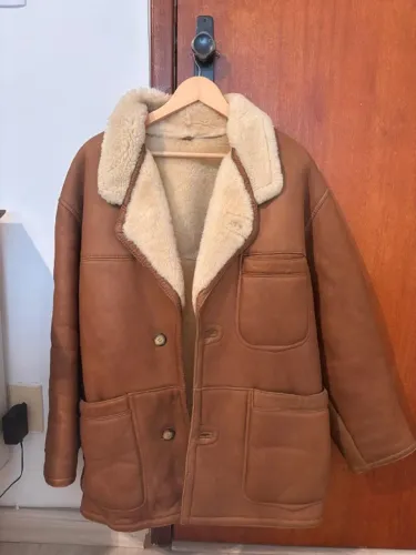 Casaco de pele masculino Scout Shearling peito duplo marrom