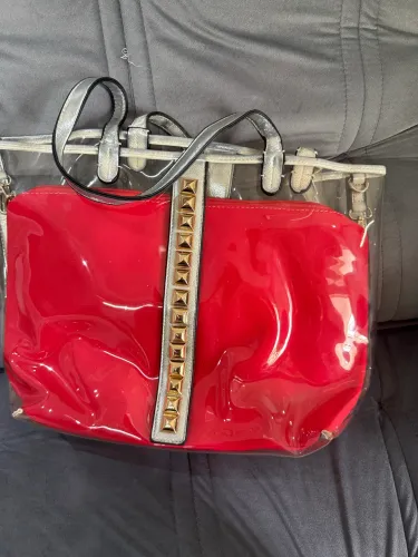 bolsa tote transparente com necessaire vermelha
