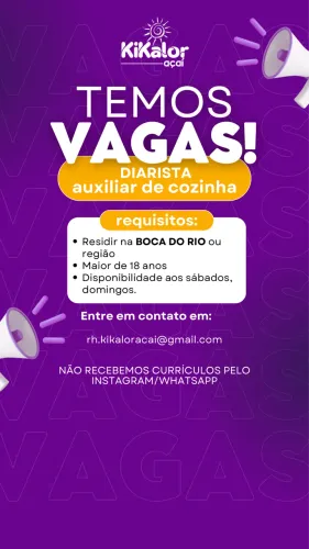 VAGA PARA DIARISTA AUX DE COZINHA