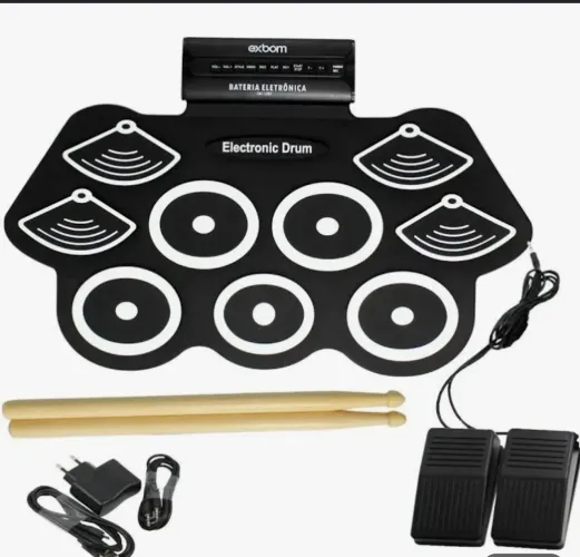 Exbom Bateria Eletrônica 6 Drums 5 Metal Silicone Portátil C Pedal