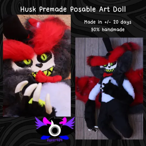 Art doll Husk - Hazbin Hotel - 60cm, articulada, com acessórios - ARTESANAL