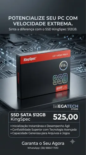 ? SSD SATA 512GB KingSpec ? R$ 525,00