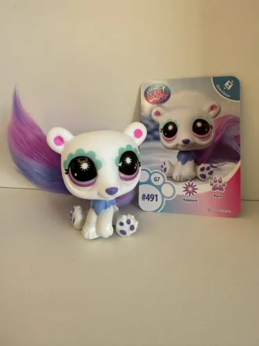 Littlest Pet Shop LPS G7 #491 Urso Polar Fuzzy Pet Pairs + Card Original (Raro)