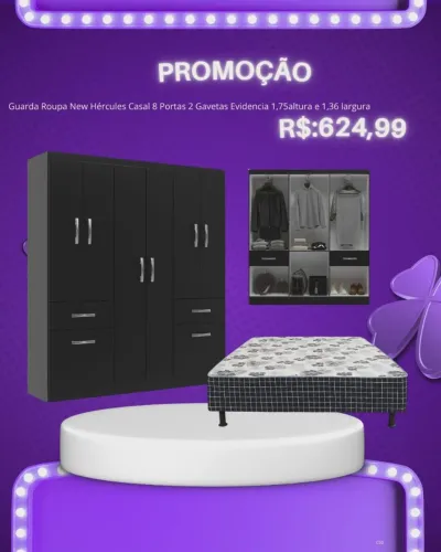 Combo cama casal box d20 + guarda roupas / 2 cores  / pague na entrega 