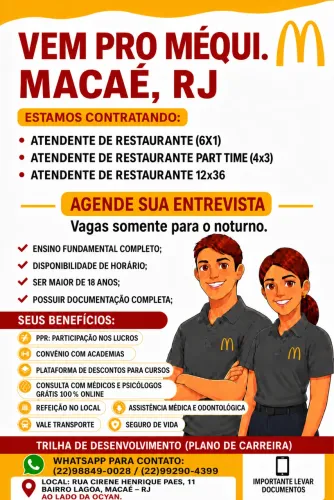 VAGAS PARA ATENDENTE DE RESTAURANTE EM MACAÉ 