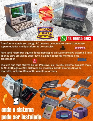 Pen Drive 64Gb bootavel com jogos retro multi plataformas