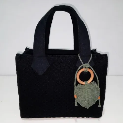 Bolsa Feminina Artesanal Lona & Tricô 100% Algodão