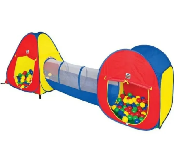 Toca Infantil 3 Em 1  com Tunel Barraca Braskit 150Bolinhas
