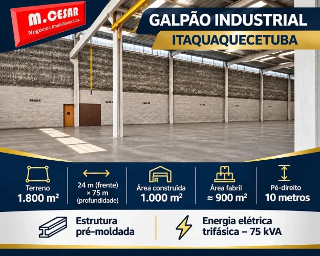 Galpão para Venda, 1800 m² de terreno 1000 m² de Galpão em Itaquaquecetuba