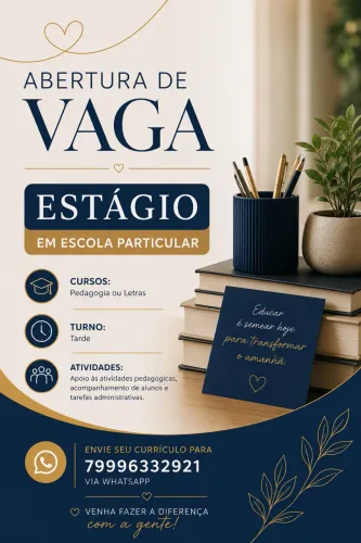Vaga de estágio Pedagogia ou Letras