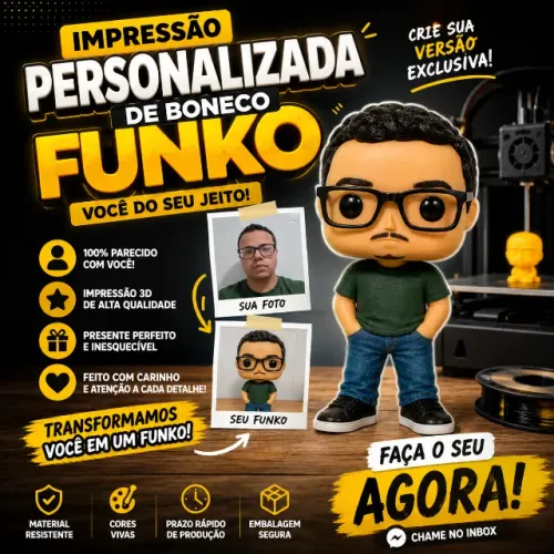? Transformamos Sua Foto em um Boneco Funko Personalizado! Impressão 3D