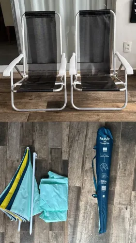 Kit Praia Completo | 2 Cadeiras + Sombrinha Decathlon + Bolsa Térmica Kelty