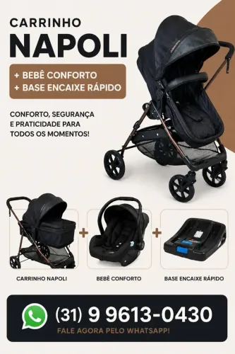 Kit Carrinho de bebê + bebê conforto + base encaixe rápido Galzerano