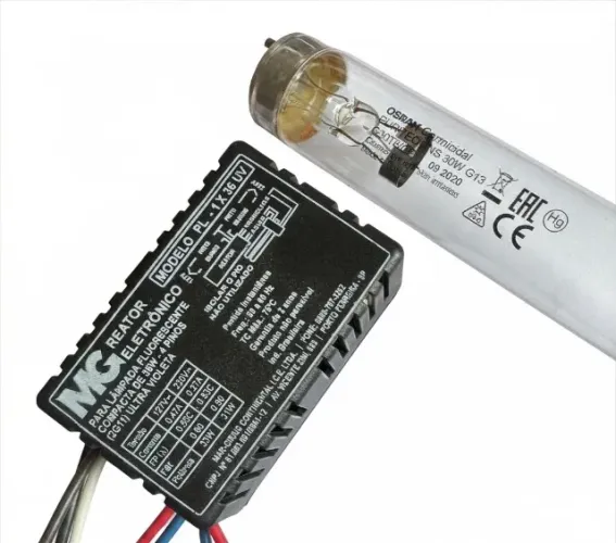 Reator eletrônico para lâmpada fluorescente 35W 4 pinos ultra violeta + Lâmpada germicida